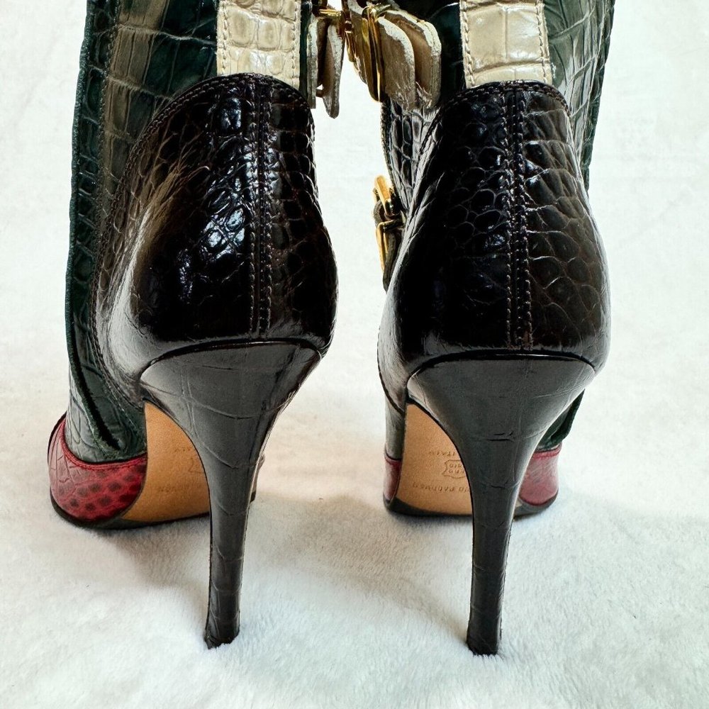 Luciano Padovan Womens Boots High Heel Shoes Red & Green Crocodile Italy Size 36 - Picture 13 of 16